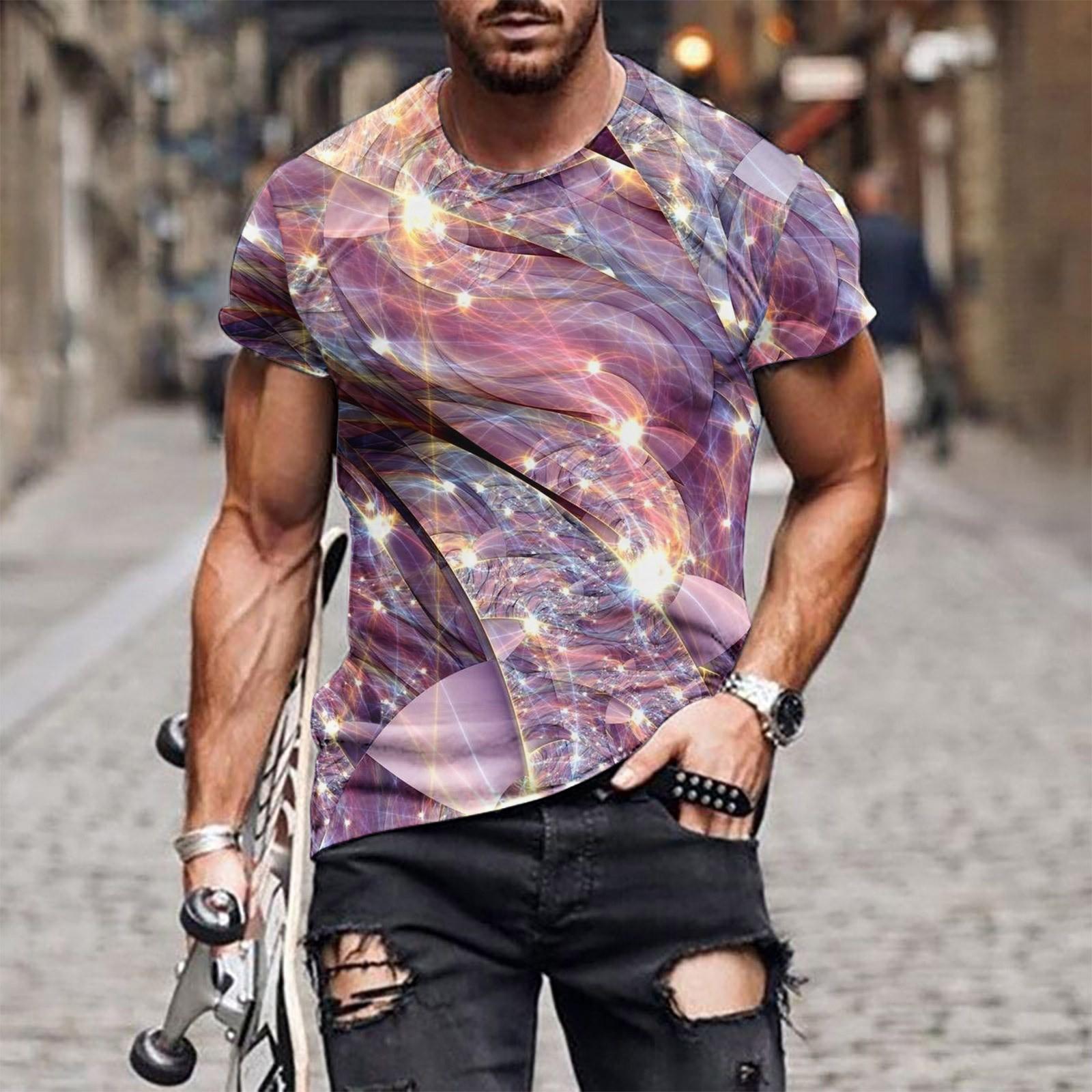 

Повседневная футболка с короткими рукавами в европейском и американском стиле с круглым вырезом в этническом стиле и принтом в стиле ретро XL розовый