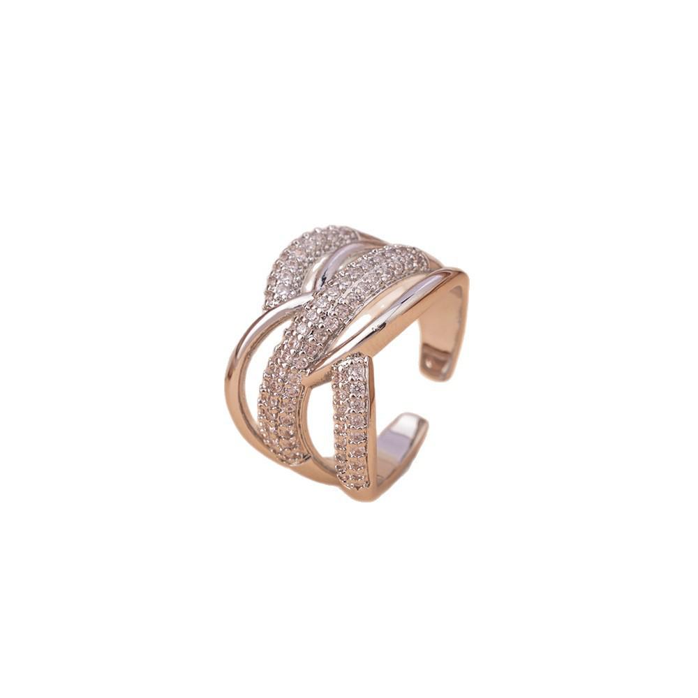 Adjustable Luxurious Geometric Zircon Multi-layer Open Ring