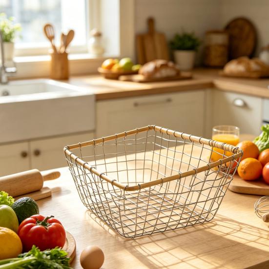 Storage Basket, Stainless Steel Woven Multi-Purpose Organizer, Large Capacity Stackable Fruit Bowl for Kitchen Bathroom Bedroom And More
