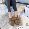 Fashion Crystal Metal Chains lambwool moccasins winter shoes woman warm curly fur flats female furry cotton snow boots shoes big size 43