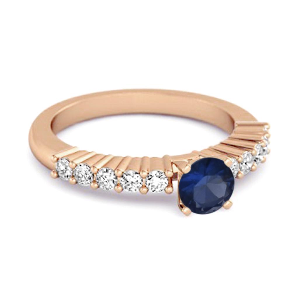 Blue Sapphire Round Solitaire Ring - 925 Sterling Silver Rose Gold Vermeil