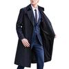 Men Windbreaker Lapel Long Sleeve Double Breasted Mid-Length Coat Solid Color Casual Business Outerwear