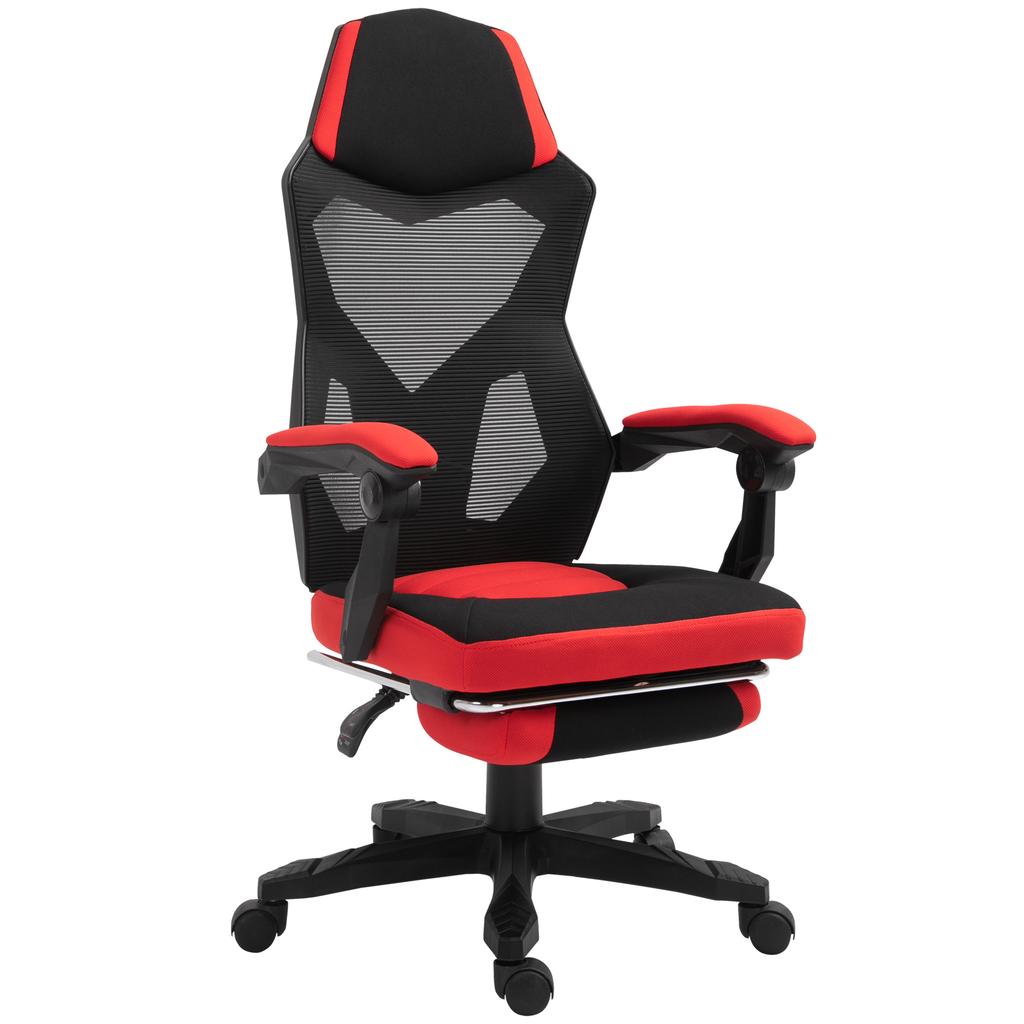 Ergonomic Office Chair, Gaming Chair, Swivel Chair with Footrest, PC Chair, Executive Chair, Height Adjustable, Polyester, Black+Red