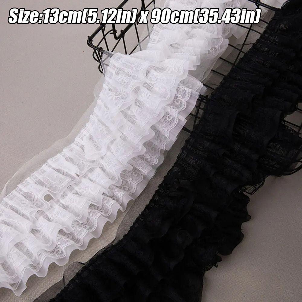13cm Wide Chiffon Mesh Fabric 3D Pleated Three Layers Chiffon Lace Edge Embroidered Tulle Lace Fabric