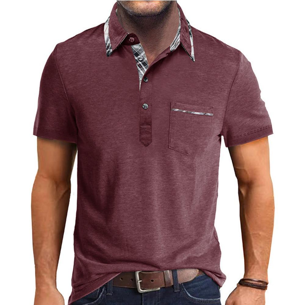 2026 Summer Collar Casual T-shirt Short Sleeved Top Plaid Polo Shirt Fashionable Men's Clothing