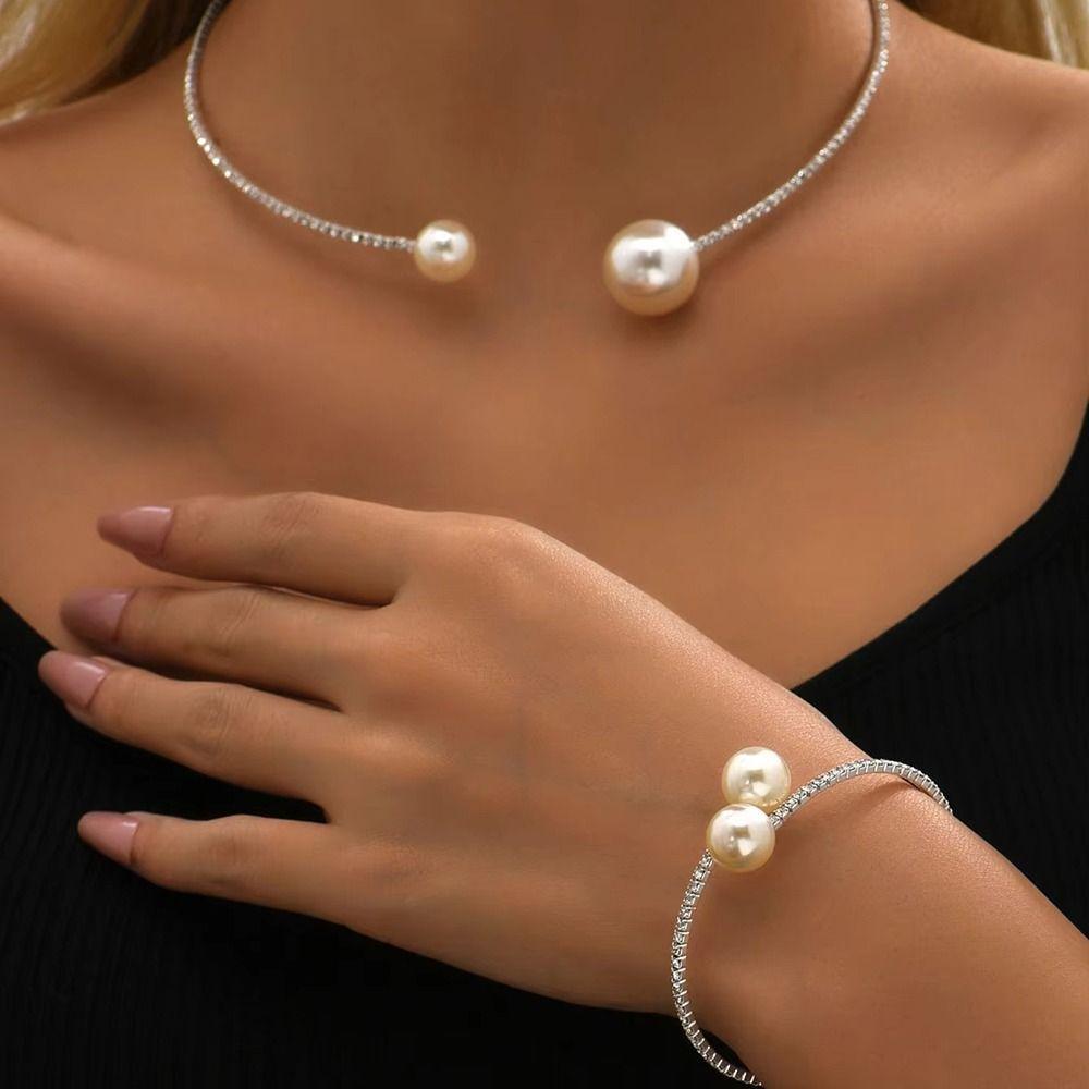 Openable Bracelet Bridal Jewelry Sets Adjustable Rhinestones Necklace Bracelet  Gift