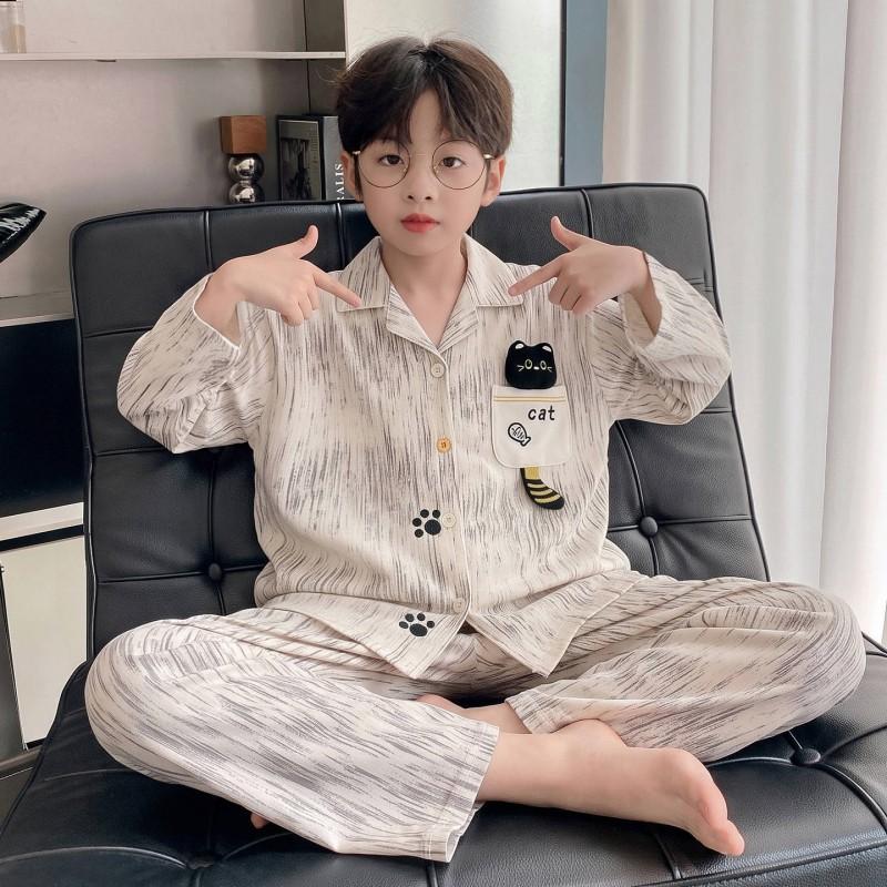Boys Cotton Pajama Set Long Sleeve Cartoon Print Home Wear Kids 8 Years Comfortable Sleepwear