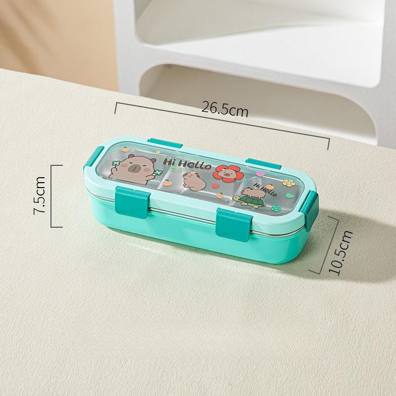 Cartoon Lunch Box Safe Rectangle Shape 304 Stainless Steel Office Workers Compartment Rectangle Container Food Preservation