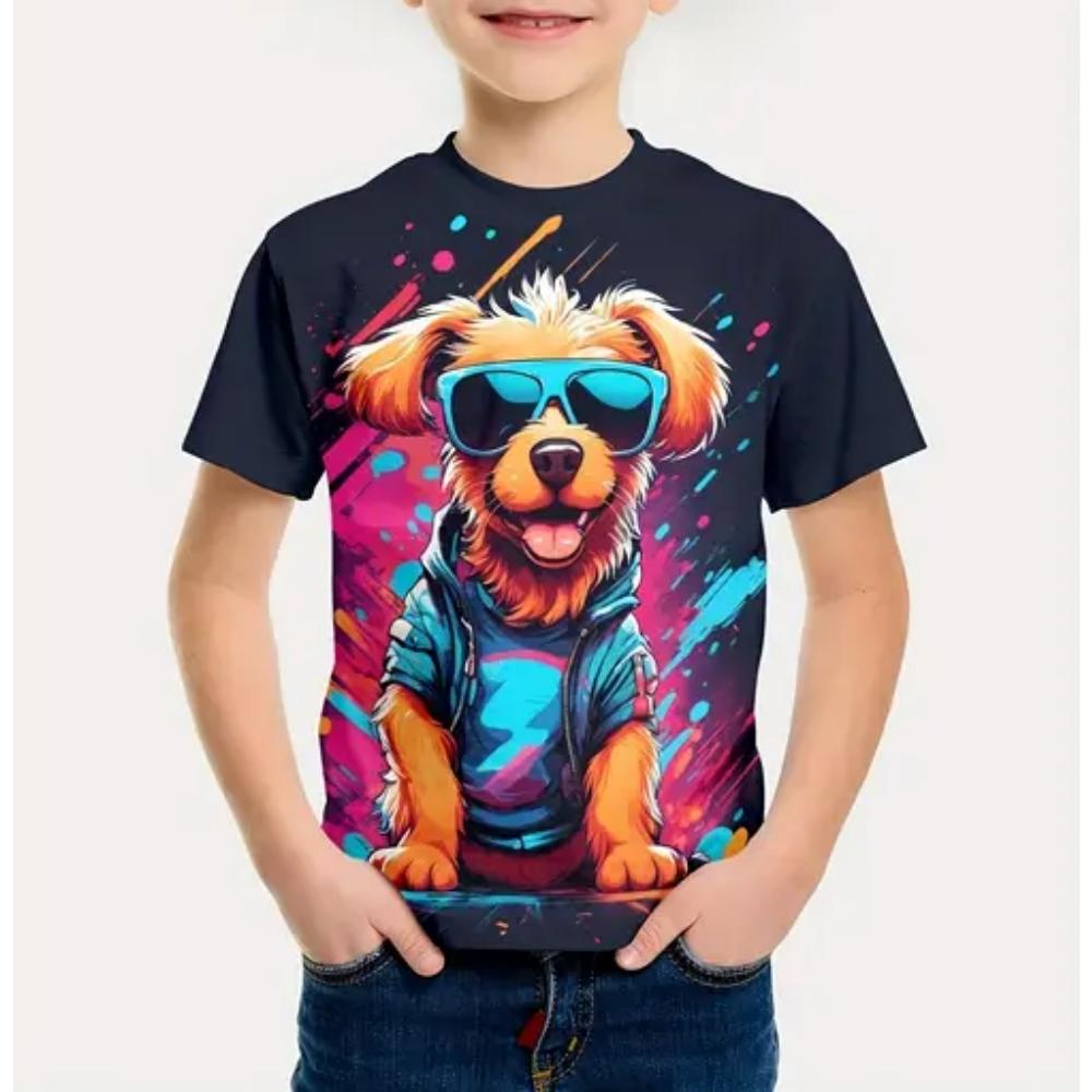 

2025 Дитячий одяг Веселе цуценя 3D-принт Графічні футболки Літо Для ігор на вулиці Круглий виріз Короткий рукав Дитячий Одяг для хлопчиків 110cm