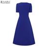 ZANZEA Women Casual Round Neck Summer Short Sleeve Dress