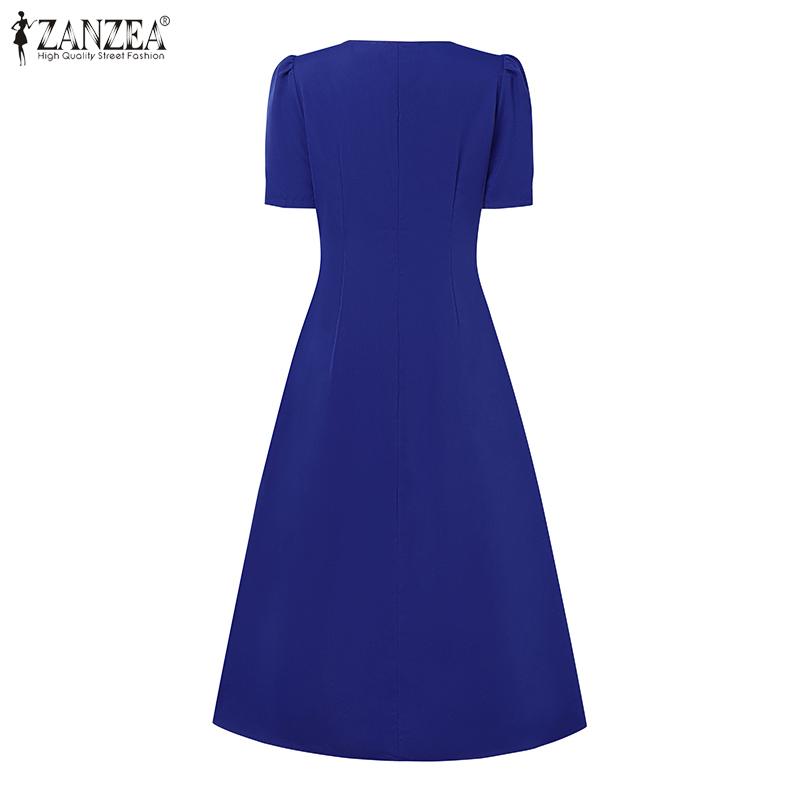 ZANZEA Women Casual Round Neck Summer Short Sleeve Dress