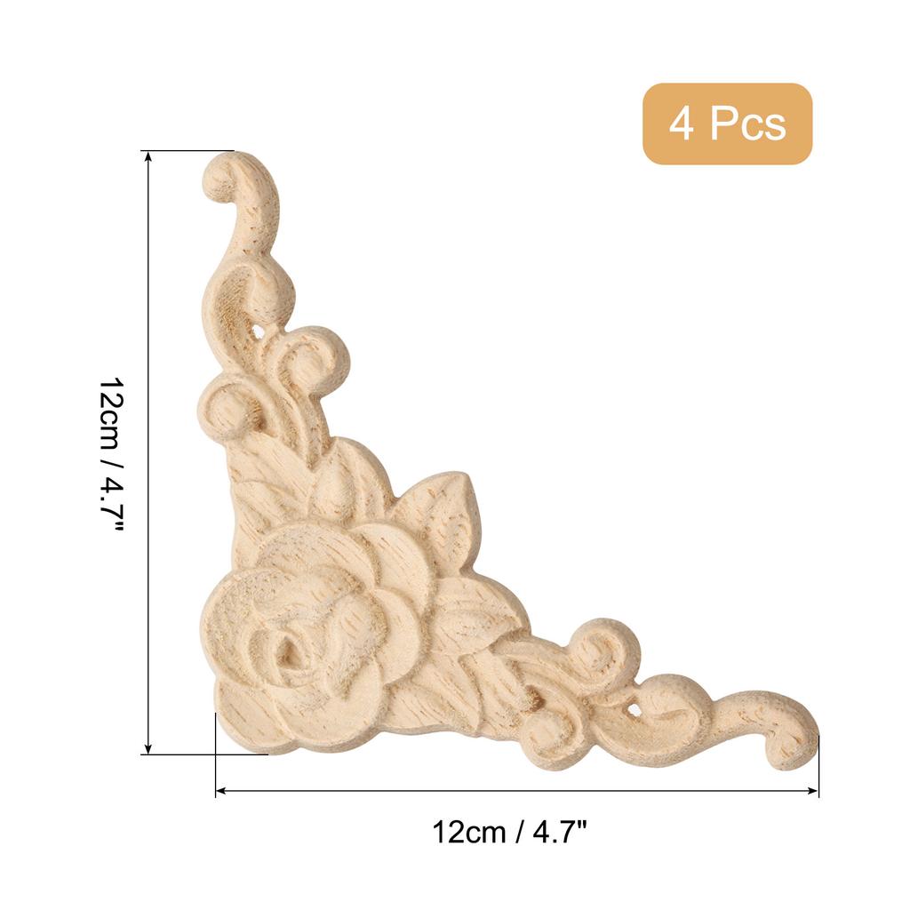 4pcs Wood Carved Door Cabinets Wood Applique Onlays Figurine Craft Home Decor Unpainted Corners Carved Decals Wall Decoration