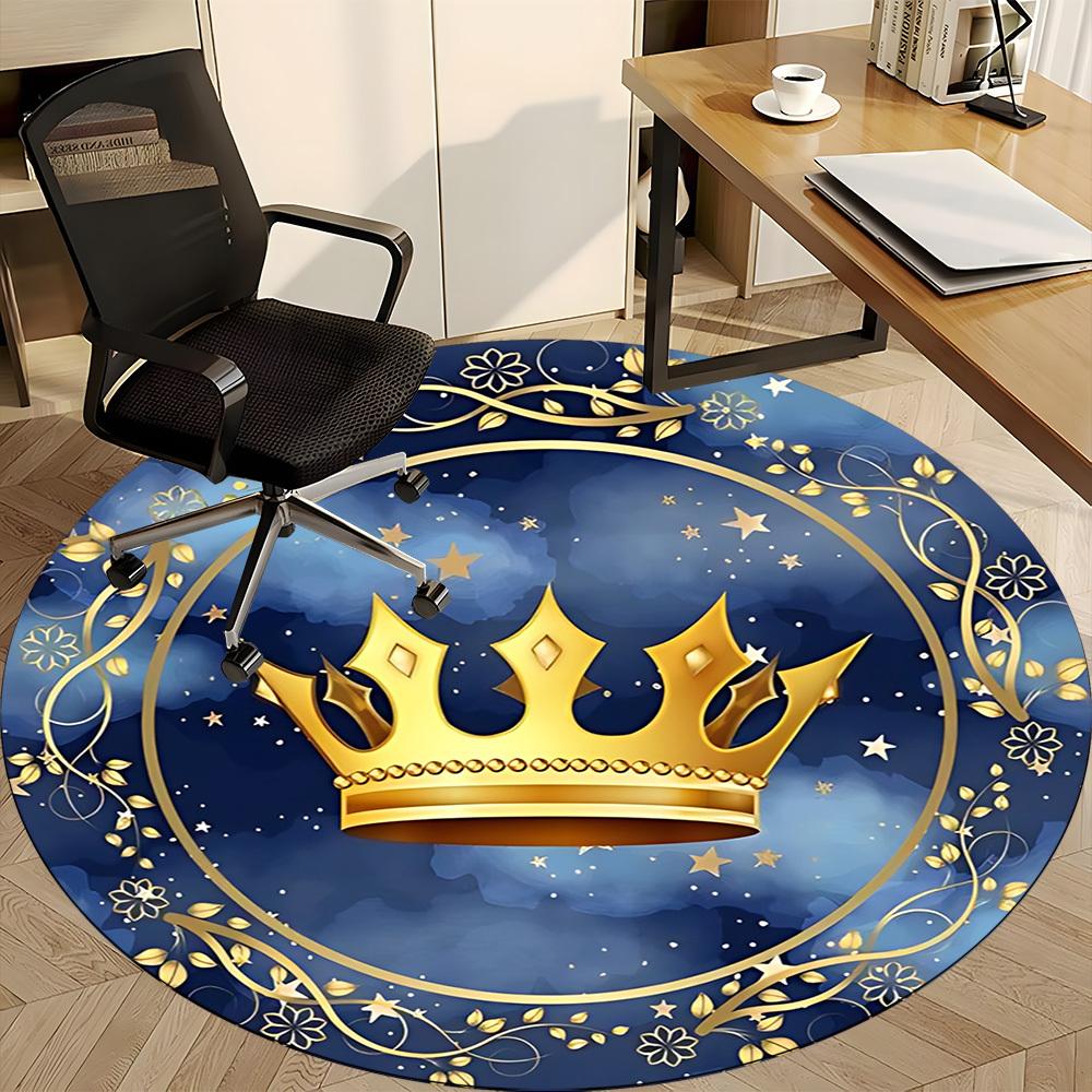 1pc Crown PrintChair Carpet for Office, Indoor Non-Slip Washable Polyester Fiber Carpet, Mat For Office, Machine Washable
