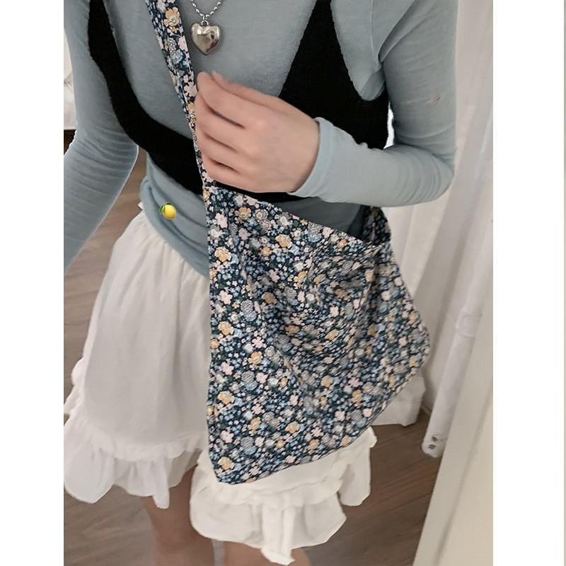

New Style Retro Floral Canvas Bag Zhang Ruonan Same Small Flower Cloth Single Shoulder Cross-slung Tote Women s