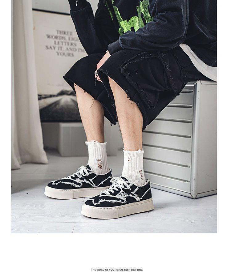 Mäns Mångsidiga Sommar Skateboardsskor i Kanvas - Trendiga, Andningsbara, Svart/Beige.