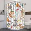 Kids Woodland Animal Shower Curtain with Cute Fox Bear Owl Pattern, Waterproof Polyester Fabric for Children's Bathroom Decor
