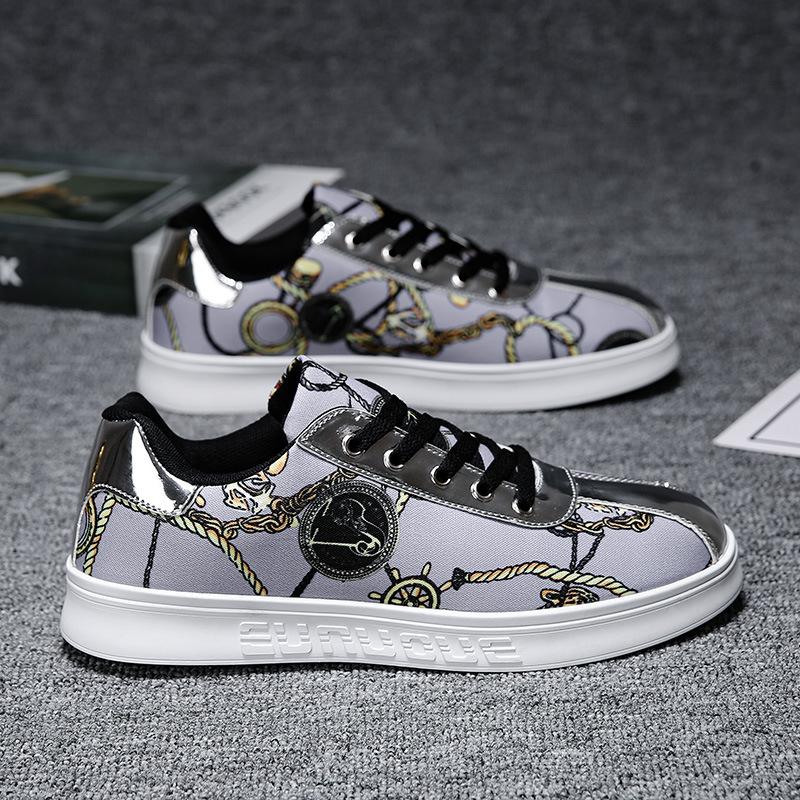 

Європейська станція чоловіче взуття красивий носок з принтом біле взуття модне універсальне дихаюче спортивне повсякденне парусинове взуття Kuaishou 46 сірий колір