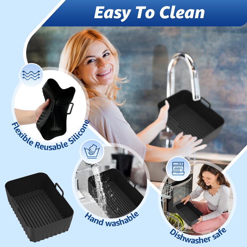 2 Piezas Bandeja de Silicona para Freidora de Aire Cesta para Hornear Pizza Pollo Frito Cesta de Silicona para Airfryer Accesorios de Revestimiento Rectangular para Sartén de Airfryer