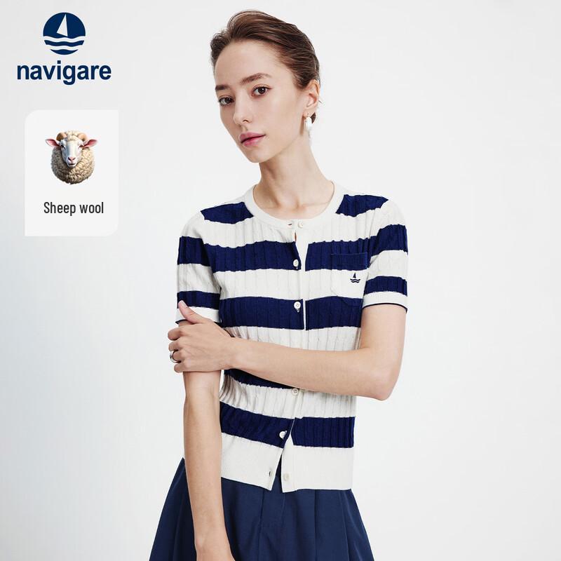 Navigare Women s Striped Short Sleeve Cable Knit Top XL