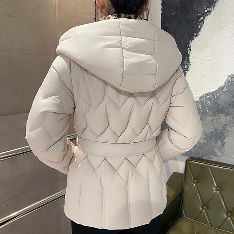 Plus Size L-5XL Fashion Winter Jackets Woman Short Parkas Hooded Loose Thick Warm Outerwears Casual Women's Coats With Belt