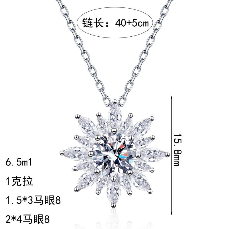 Sterling Sunflower Pendant Necklace Women CZ Moissanite Floral Choker Minimalist Elegant Layered Chain Jewelry