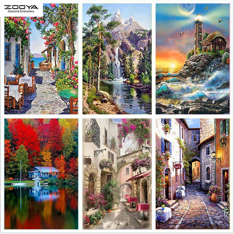 

ZOOYA DIY Полный дрель Алмазная картина Живописный город Искусство Вышивка Крестом Мозаика Домашний Декор Подарок