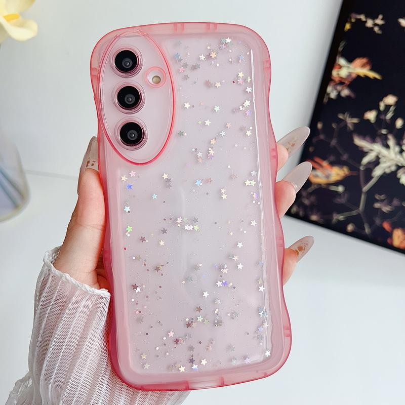 Roztomilý průhledný třpytivý obal s kapkovým lepidlem ve tvaru hvězdy pro Samsung S24 Plus S23 S22 S21 Ultra S20 Fe A16 A06 A55 A54 A53 A52 A35 A15 A14 Nárazuvzdorný vlnitý kryt na telefon
