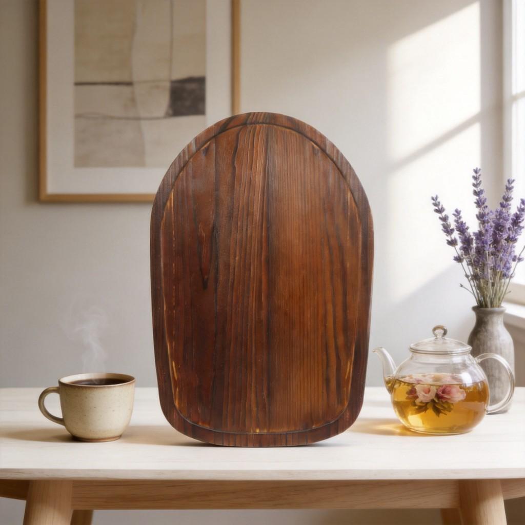 Rustic Wooden Appliance Base With Non Slip Surface For Coffee And Tea Service