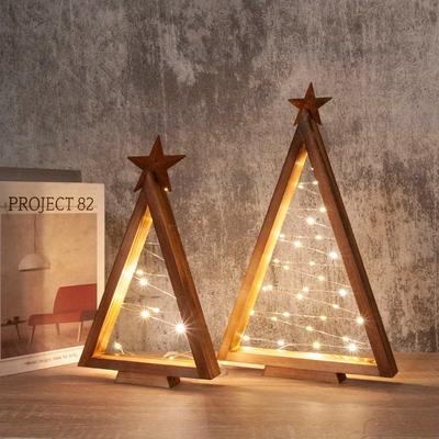 Weihnachtsbäume aus Holz mit Lichtern, 15,5 Zoll und 11,7 Zoll Moderner Bauernhaus-Weihnachtsbaum Tisch-Mittelstück Dekoration für Zuhause Party Tisch