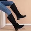 New Style Solid Color Comfortable Knee-high Boots Round Head Square Heels Increase Large Size Winter High Boots