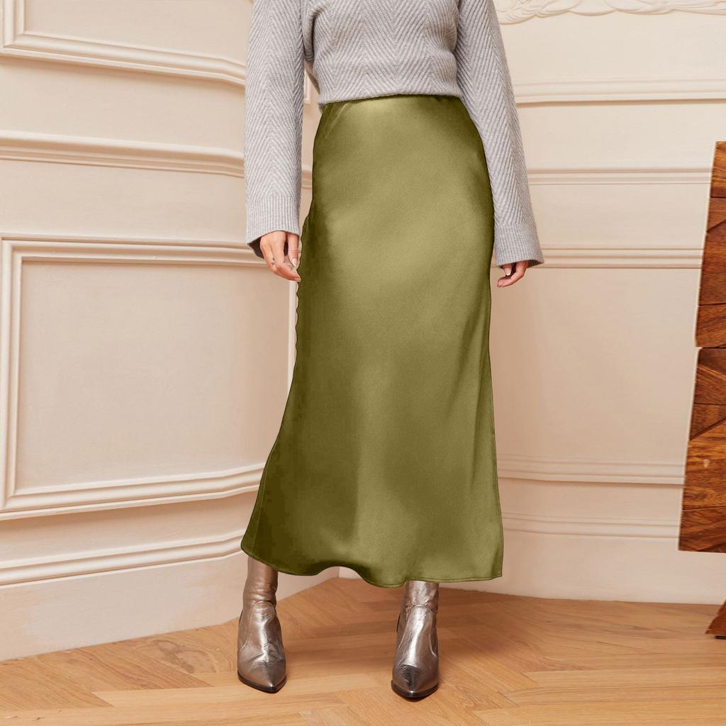 Women's Color Hip Hugging High Waist Slit Skirt