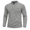 Men S Vintage Washed Long Sleeve Stand Collar Henley Shirt