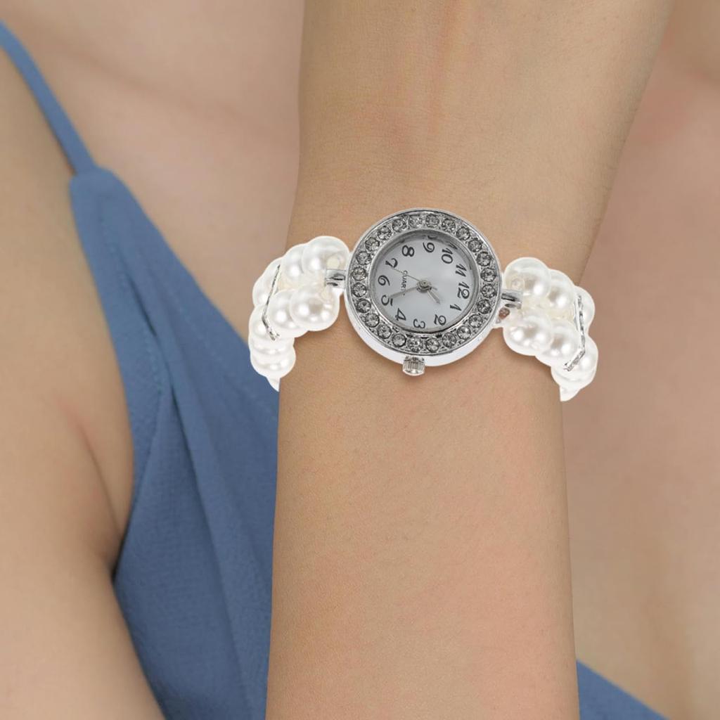 JECOMPRIS Bangle Pearl Bracelet Rhinestone Vintage Gold Sparkly Watch for Cuff White Women's Watch, Jewelry, Watch, Watch, Women, Women's Watch,