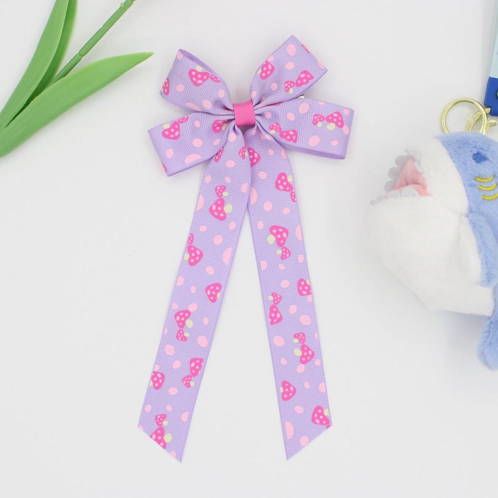 Printed Ribbed Band Long Ribbon Bow Hair Clip - Hot Selling Hair Accessory