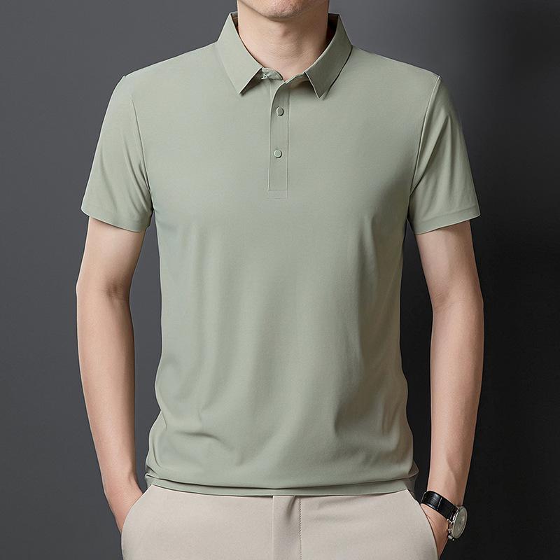 Men's Summer Ice Silk Seamless Lapel Polo - Solid Color Urban Business T-shirt for Dad or Office Wear