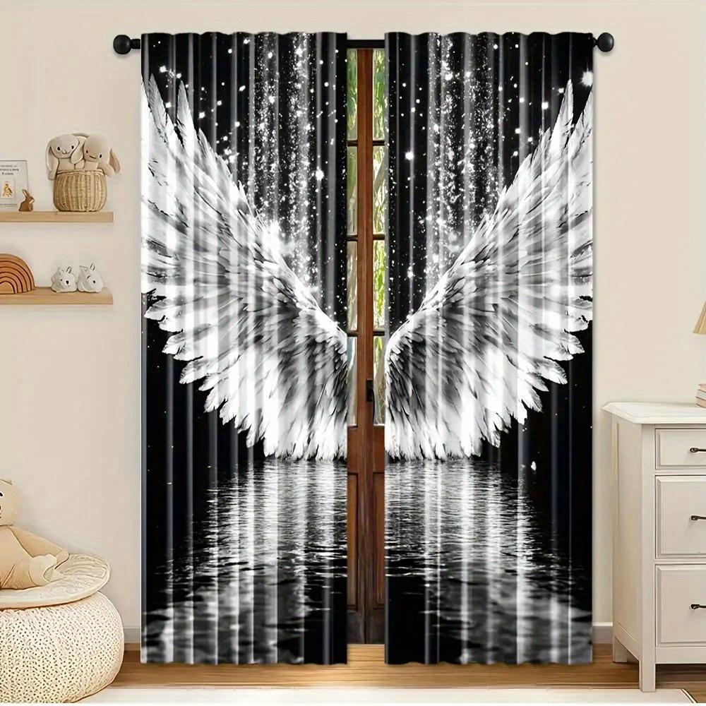2pcs Elegant Black Curtains with Angel Wings and Stars Design – Perfect for Living Room Study and Office