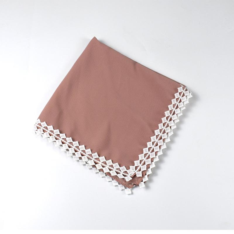 Muslim Chiffon Hijab Scarf for Women Lady Lace Trim Solid Square Head Wrap Shawl Female Jersey Hijabs Scarves Islamic Turban