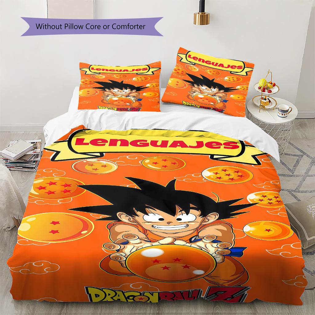 Dragon Ball Super Pattern Bedding,Quilt Set Quilt Cover Pillowcase Home Birthday Gift (1 * Duvet Cover + 2 * Pillowcase, Without Core)