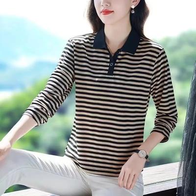 Pure Katoen Veelzijdige Top voor Dames Lange Mouwen T-shirt voor Dames Nieuw Poloshirt voor Middelbare Leeftijd