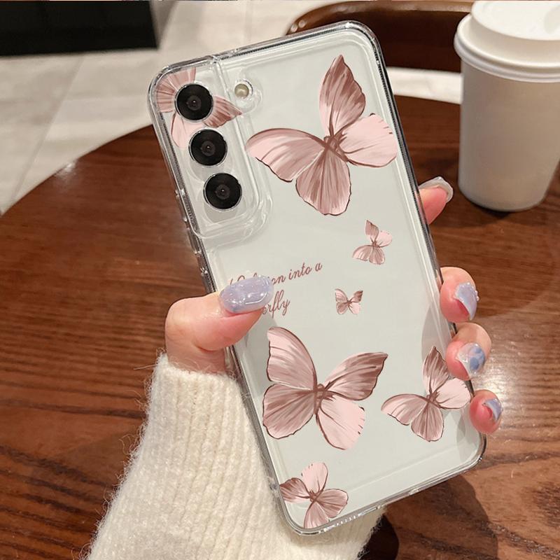 Retro Butterfly Print Phone Case For Samsung Galaxy S26 S25 S24 S23 Ultra S22 S26 Plus S24 S21 FE S25 Edge Clear Soft TPU Cover