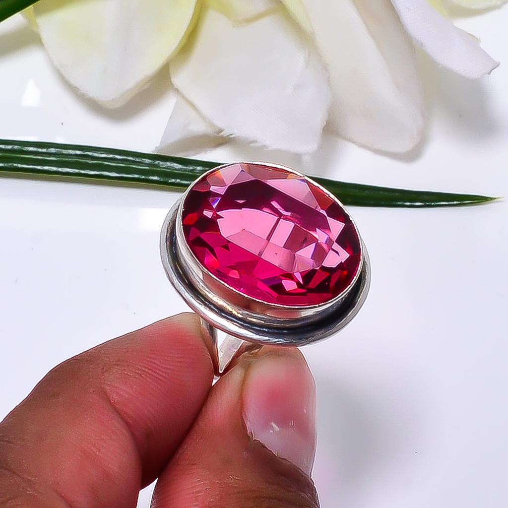 Pink Rubellite Tourmaline Gemstone 925 Sterling Silver Ring V8494, Pink Ring, Oval Ring, Valentin's Day Gift, Gift For Her, Birthday Gift, Handmade Je