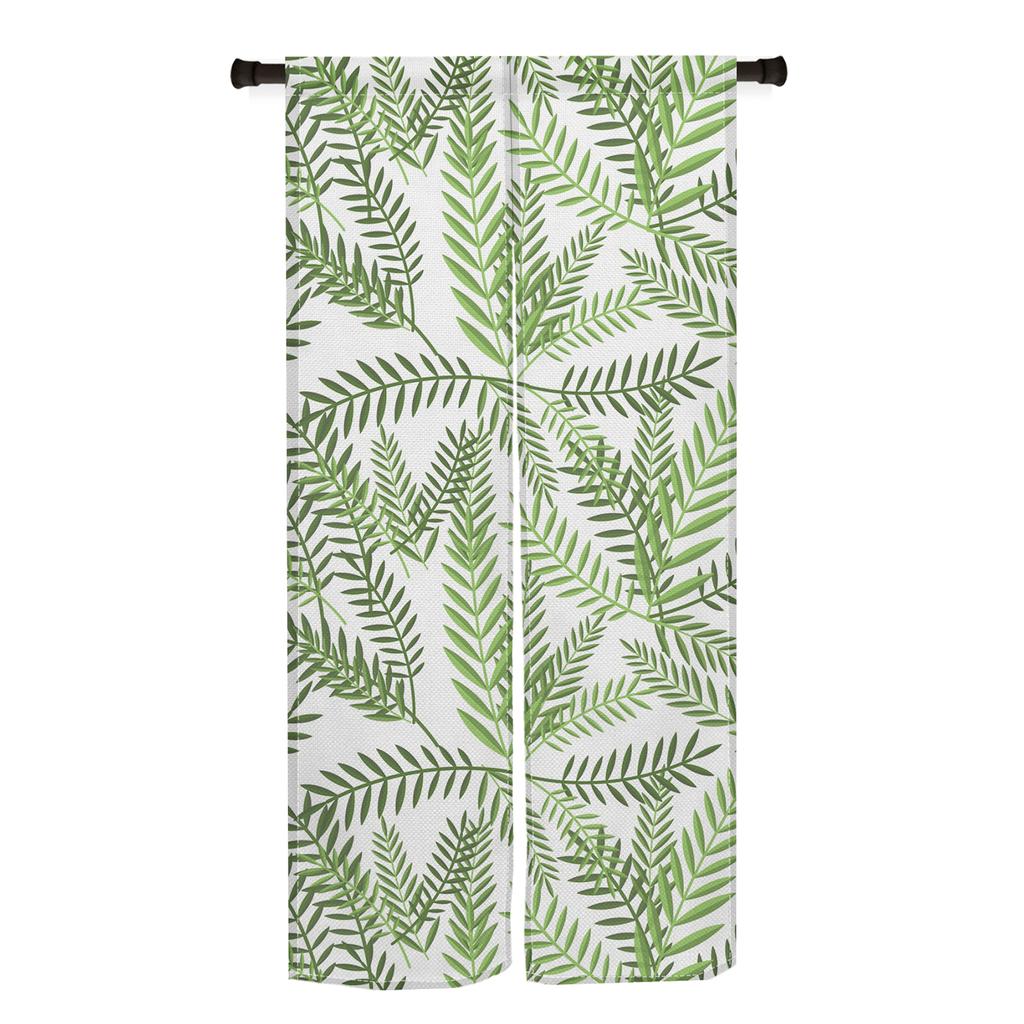 Nature Floral Leaf Door Curtains Botanical Pattern Dining Room Partition Kitchen Restaurant Entrance Polyester Hanging Half Curtain Made Of Washable