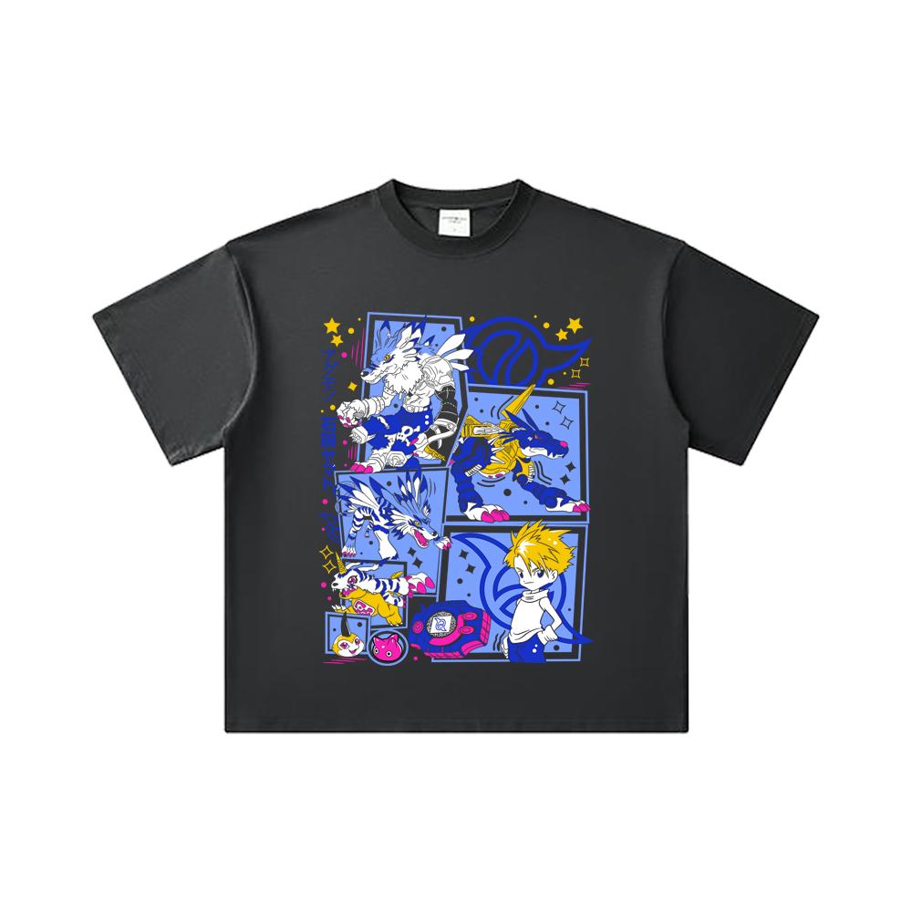 260 GSM Double Yarn 32 Count 100% Cotton Digimon V2 Garurumon Print Unisex Heavy Cotton T Shirt