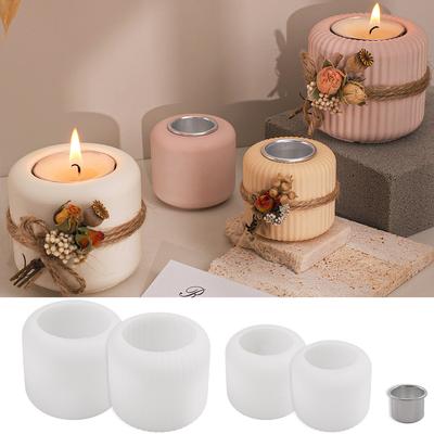 Classic Striped Candle Holder Silicone Mold DIY Handmade Tealight Candlestick Gypsum Molds Concrete Resin Craft Making Home Deco