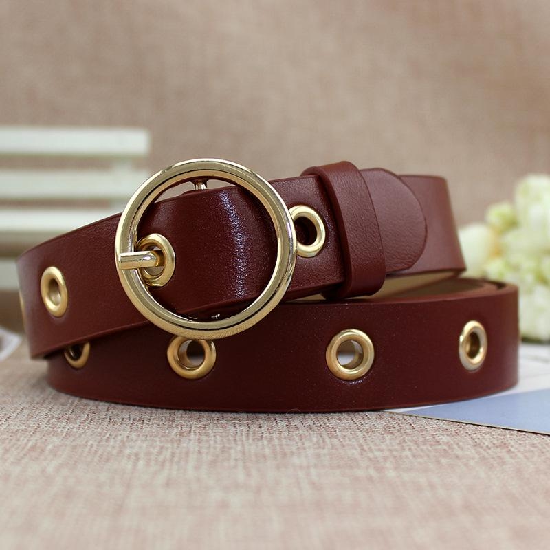 Women'S Decorative Hollow Round Buckle Belt Women'S Skirt Steam Eye Hole Jeans Belt