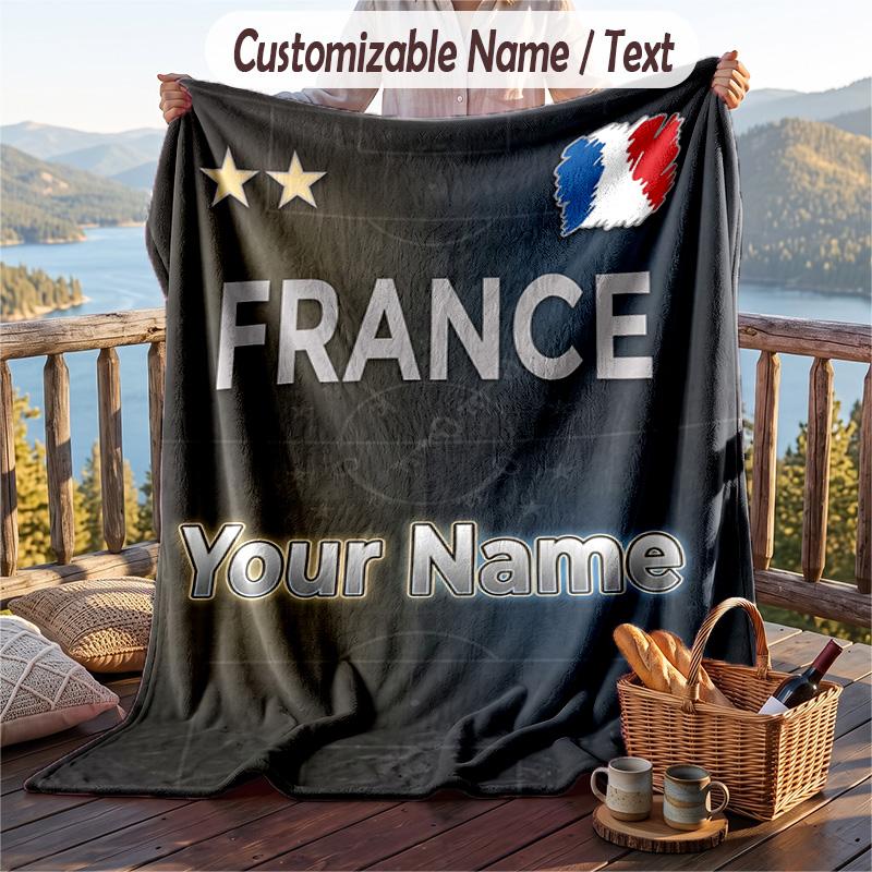 Flannel Blanket France National Football Team Print Custom Name Text Soft Throw for Sofa Bed