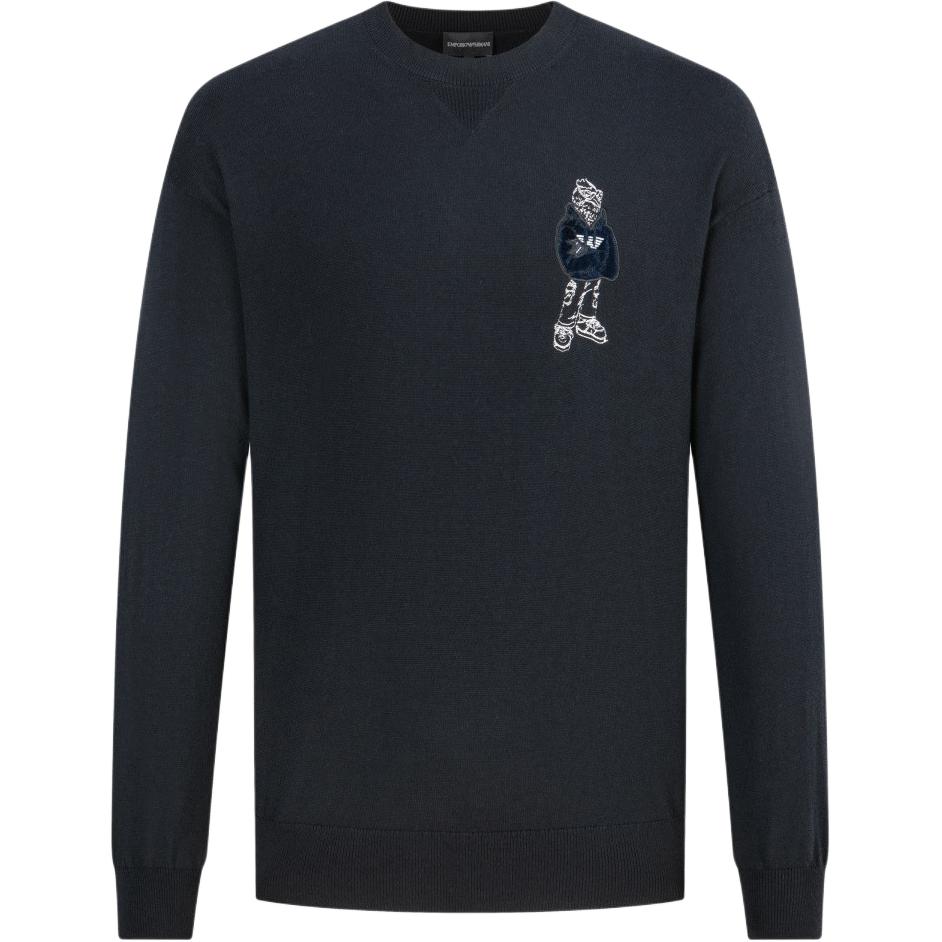 Emporio Armani Мужской вязаный свитер с принтом, круглый вырез, темно-синий 6R1MXN-1MNIZ-0920 L