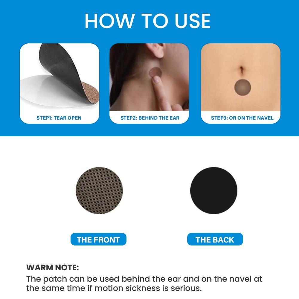 72 kusů náplastí proti kinetóze, náplastí proti závratím a náplastí proti mořské nemoci bez vedlejších účinků, vhodné pro cestování autem, lodí, letadlem, hraní her atd.