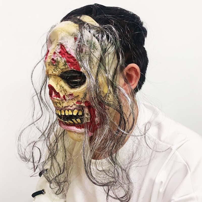 Halloween Horror Mask with Hair Zombie Mask Masquerade Costume Performance