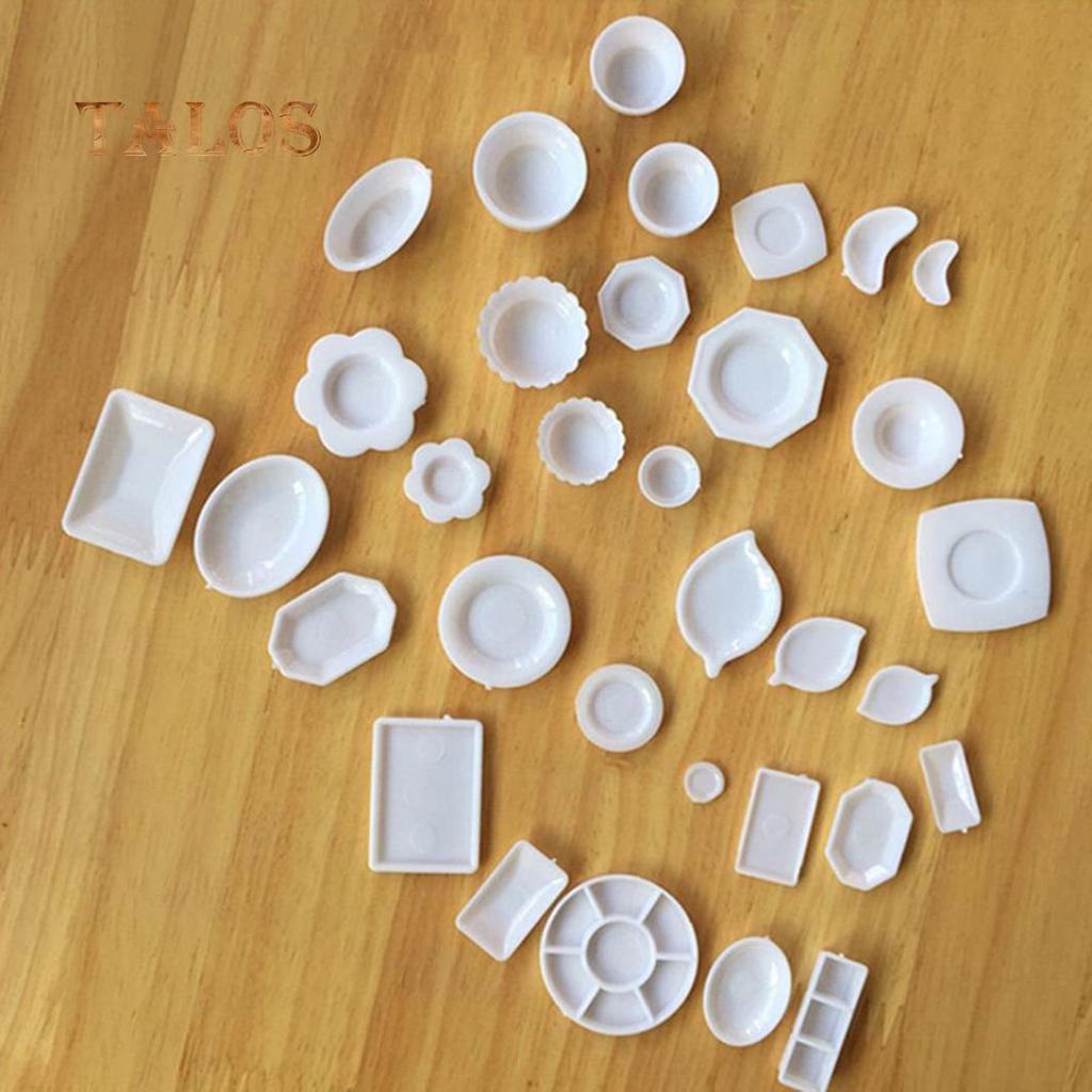 TH 33Pcs/Set 1/12 Dollhouse Resin Clear Miniature Plate Dish Kitchen Tableware Toy